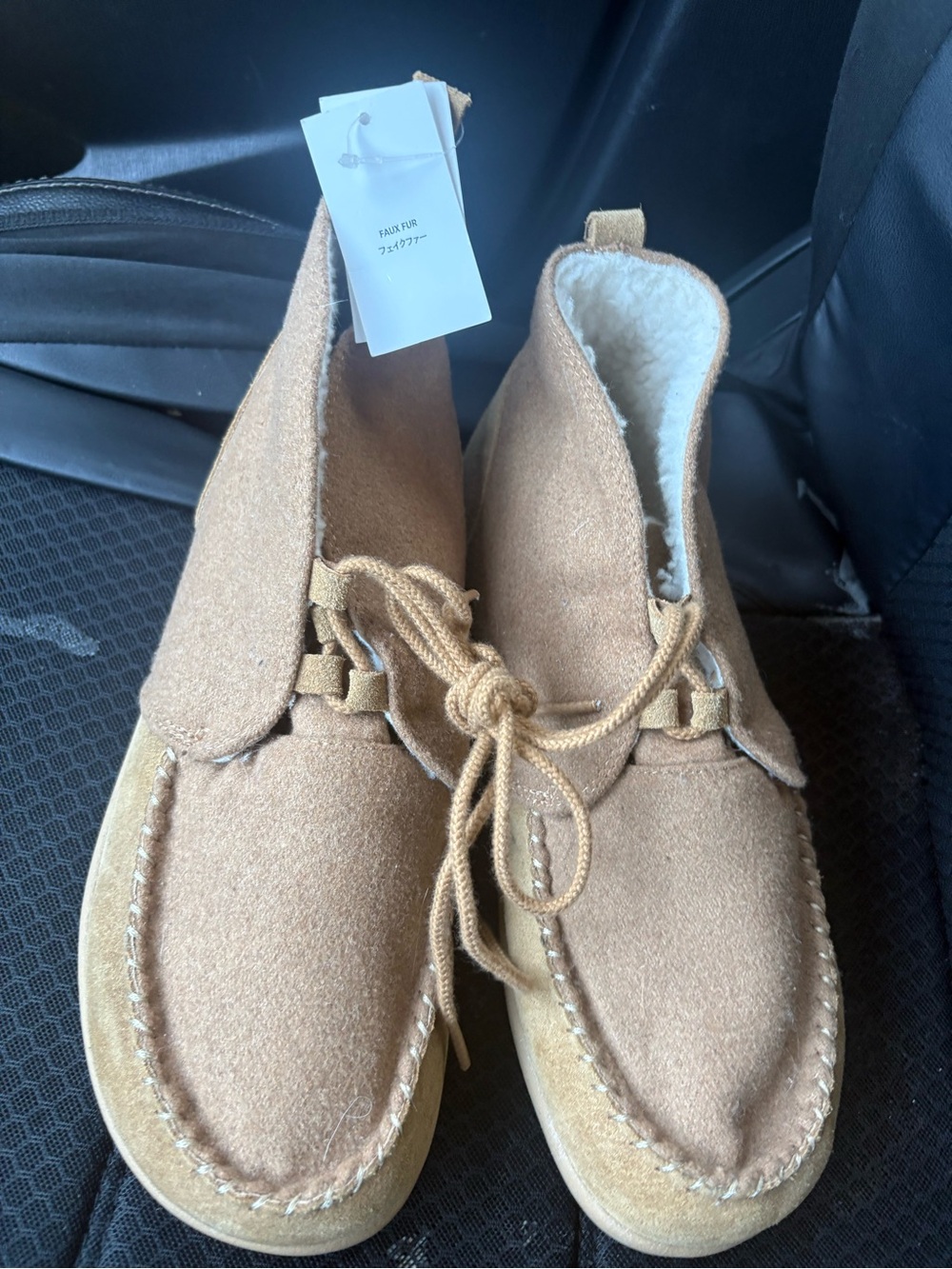 Undefeated Women's Camel Suede Lace-Up Moccasin with Sherpa Lining